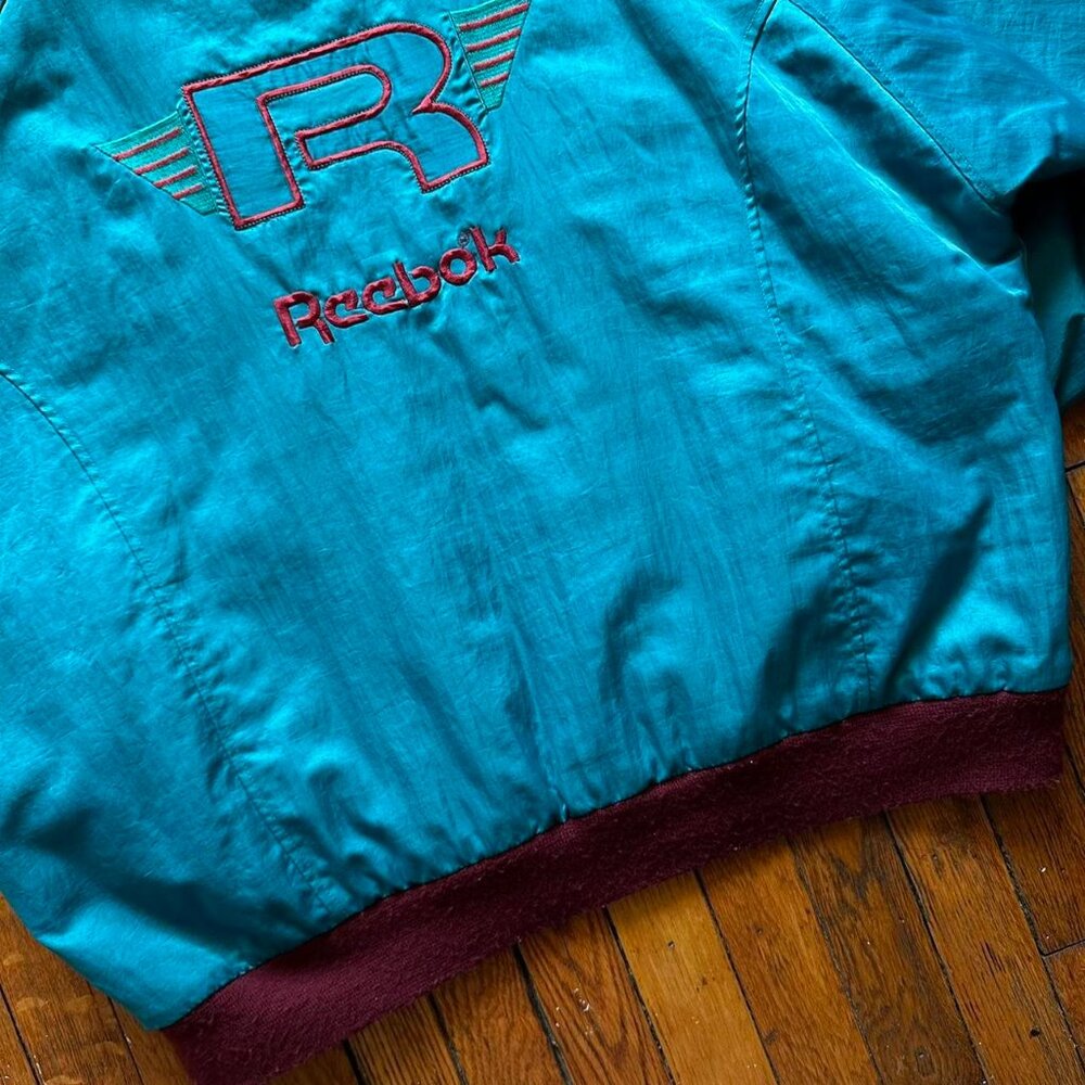Vintage 90s Reebok Sport Puffer Jacket Men XL Aqua Berry Blue Purple Embroidered - Picture 7 of 8